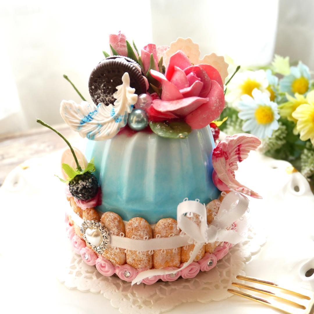 【RAMஐ*゜様】フェイクスイーツ◆水色ムース♡薔薇飾りプリンセスシャルロット◆