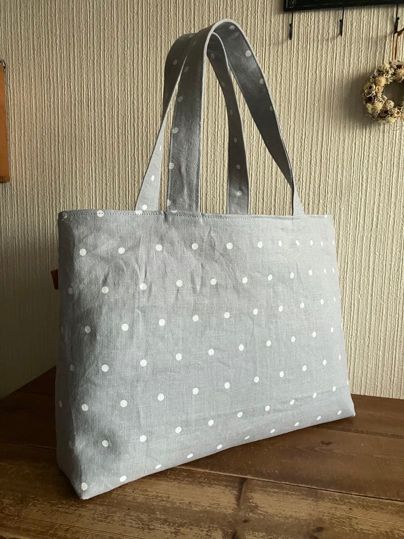 KEMA24さま専用 リトアニアリネンそらいろドットのコロンとトートバッグ 大