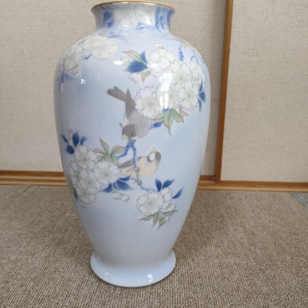 深川製磁　官窯染付　花鳥紋花瓶　花瓶　フラワーベース　骨董品　宮内庁御用達