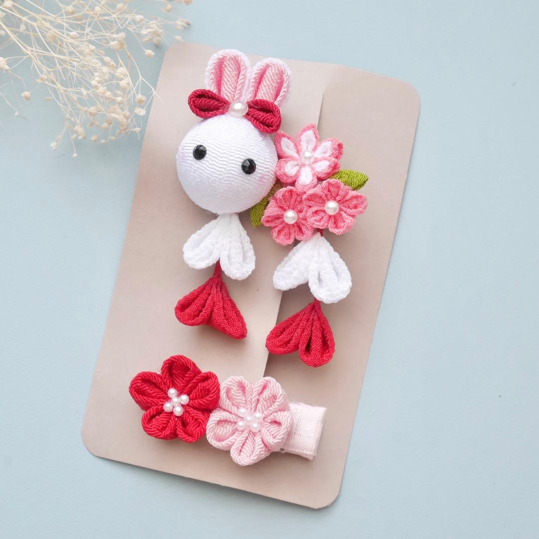 【オーダー♡つまみ細工二連花】ヘアクリップ　ヘアピン　ベビー　キッズ
