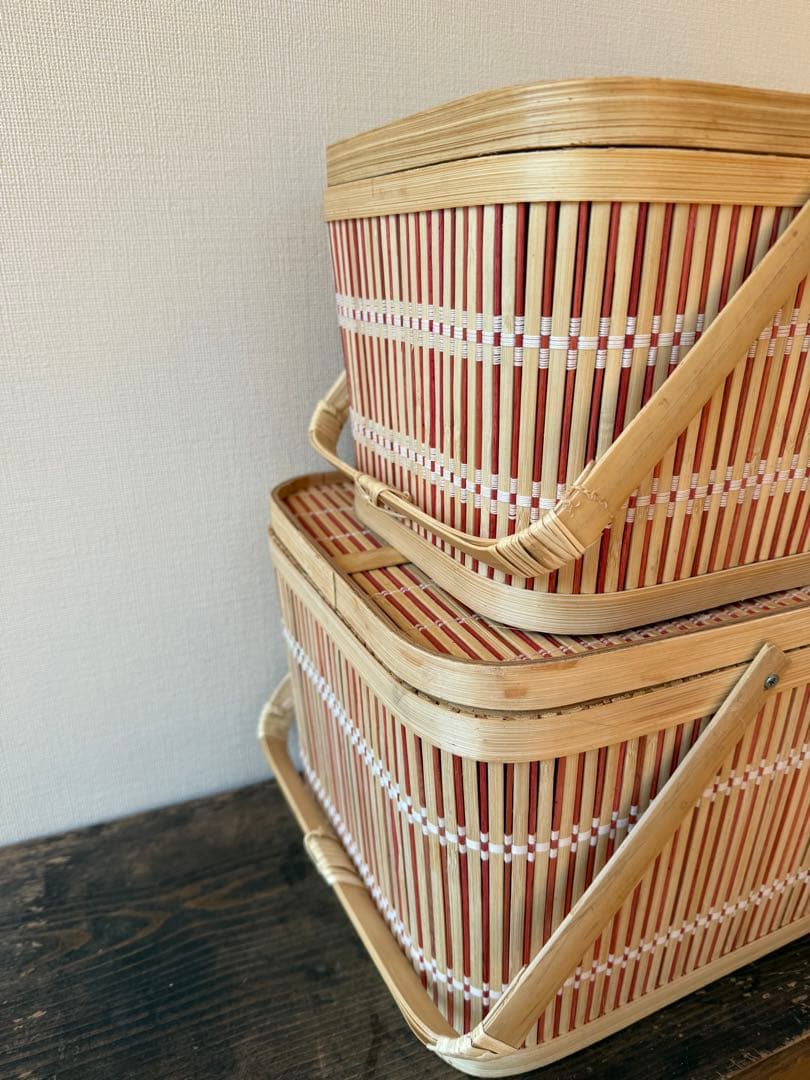 新品未使用　竹製バスケットセット大小2個セット　ランチバスケット　竹籠