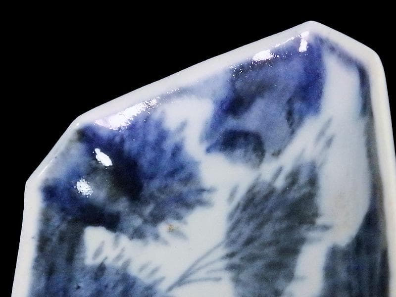 古伊万里　染付　竹笹紋の図　四方角　豆皿　E598AS-CTy