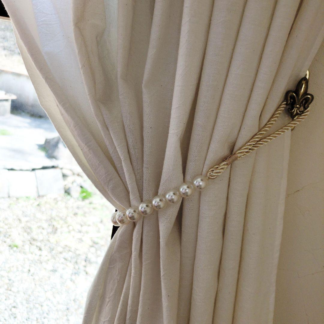 ナチュラルコットン♪バラのチュールレース付きカーテン横160cm縦200cm2枚