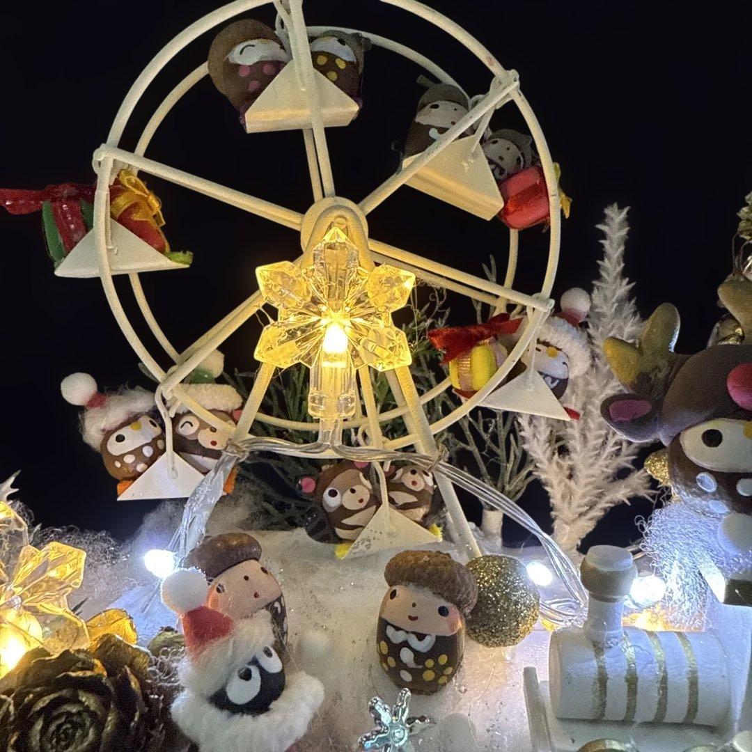 どんぐりアート♡Xmasオブジェ ホワイト　トレイン添え♡