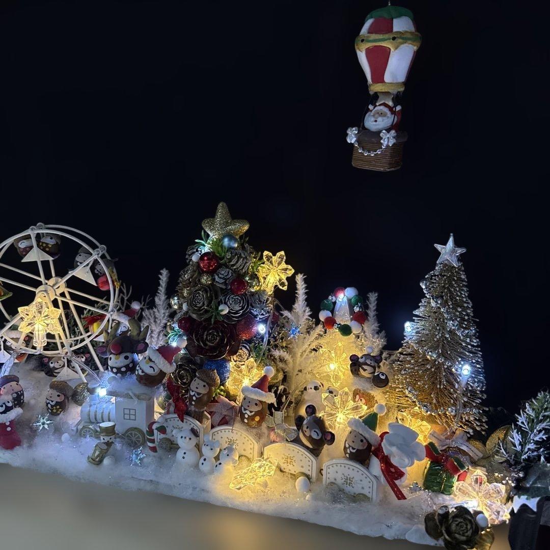 どんぐりアート♡Xmasオブジェ ホワイト　トレイン添え♡