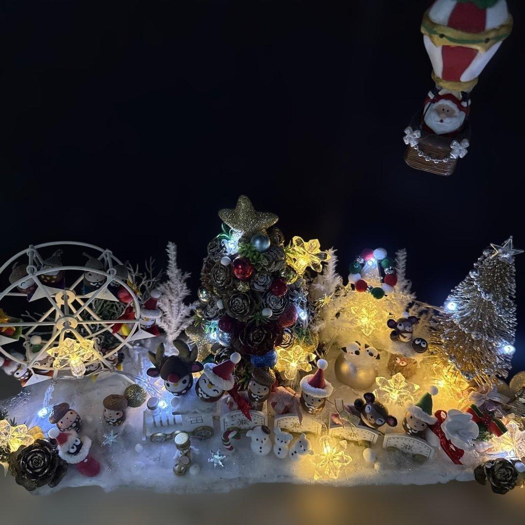 どんぐりアート♡Xmasオブジェ ホワイト　トレイン添え♡
