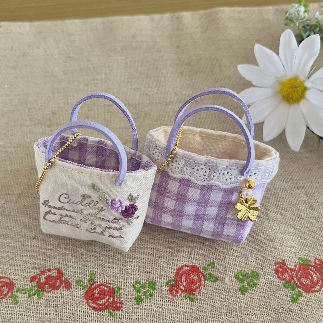 2310-42 ミニチュアトートサシェ 香り袋 Cuddly 薔薇 チェック 紫