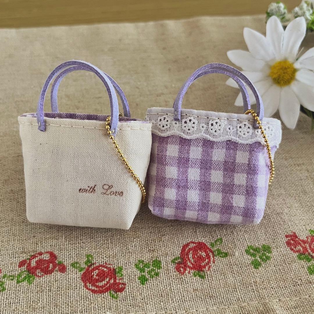 2310-42 ミニチュアトートサシェ 香り袋 Cuddly 薔薇 チェック 紫
