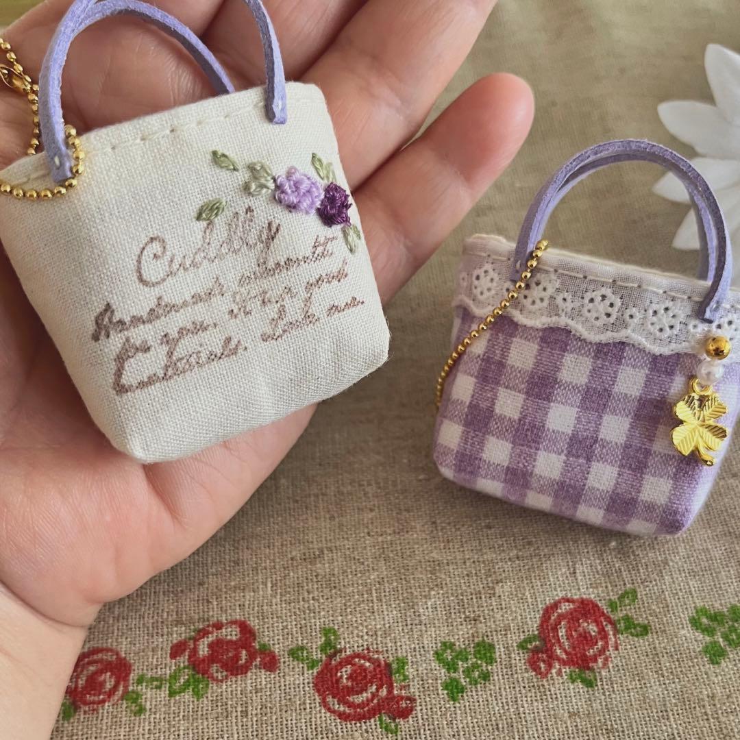 2310-42 ミニチュアトートサシェ 香り袋 Cuddly 薔薇 チェック 紫