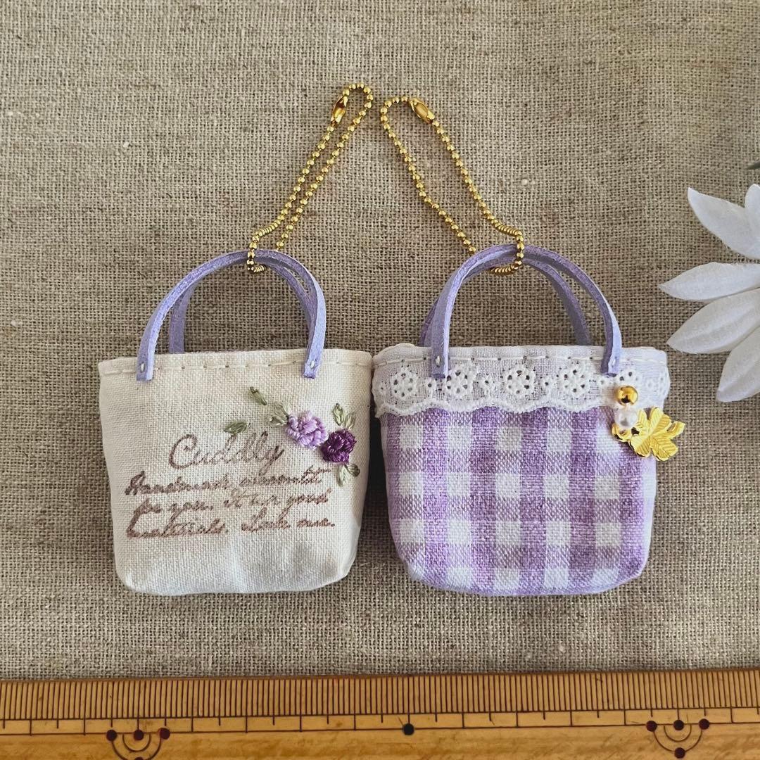 2310-42 ミニチュアトートサシェ 香り袋 Cuddly 薔薇 チェック 紫