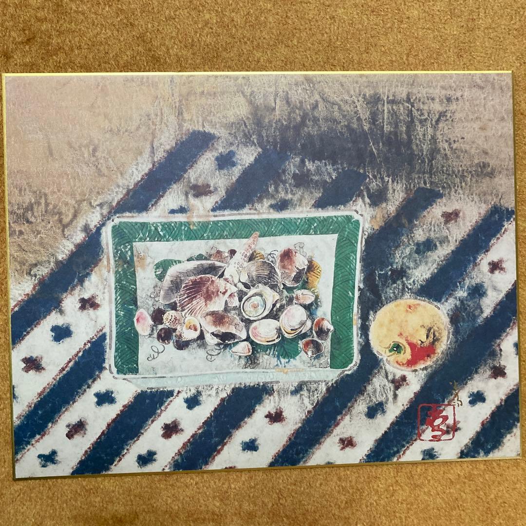 前田青邨　大型色紙5枚セット須磨、梅日和、￼連雀、牡丹、貝+ハードケース 解説文