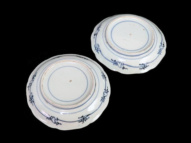 古伊万里　色絵　芭蕉葉に花の図　５寸皿　２枚　A674AS-CFw