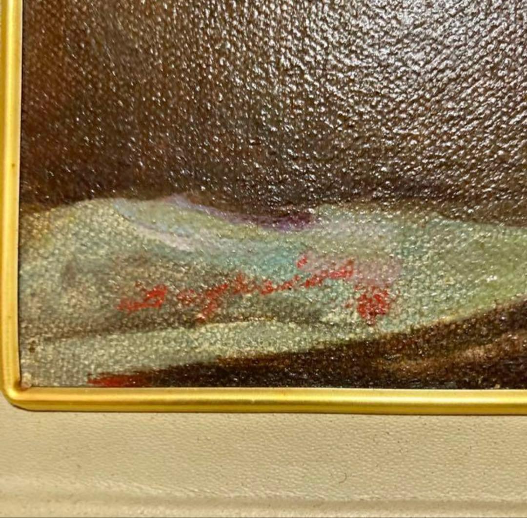 【一点物・油絵】渓谷で投網を打つ風景画 インテリアに最適