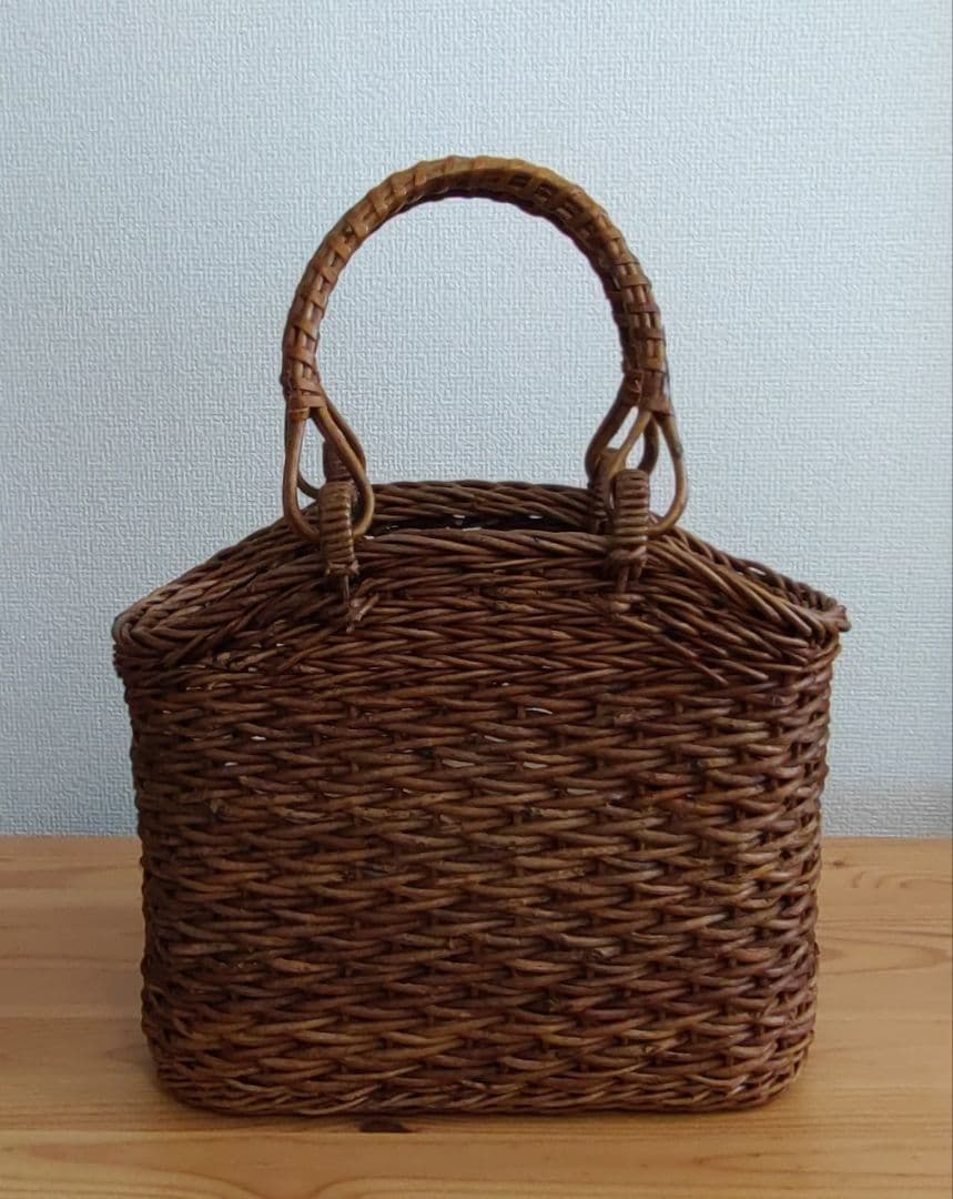 【美品】天然素材あけびブラウン編み込みトートバッグ