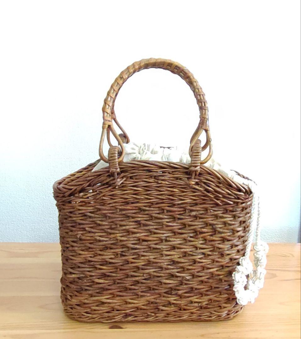 【美品】天然素材あけびブラウン編み込みトートバッグ
