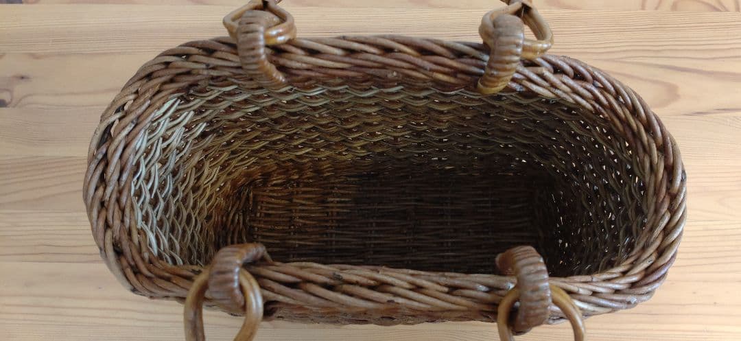 【美品】天然素材あけびブラウン編み込みトートバッグ