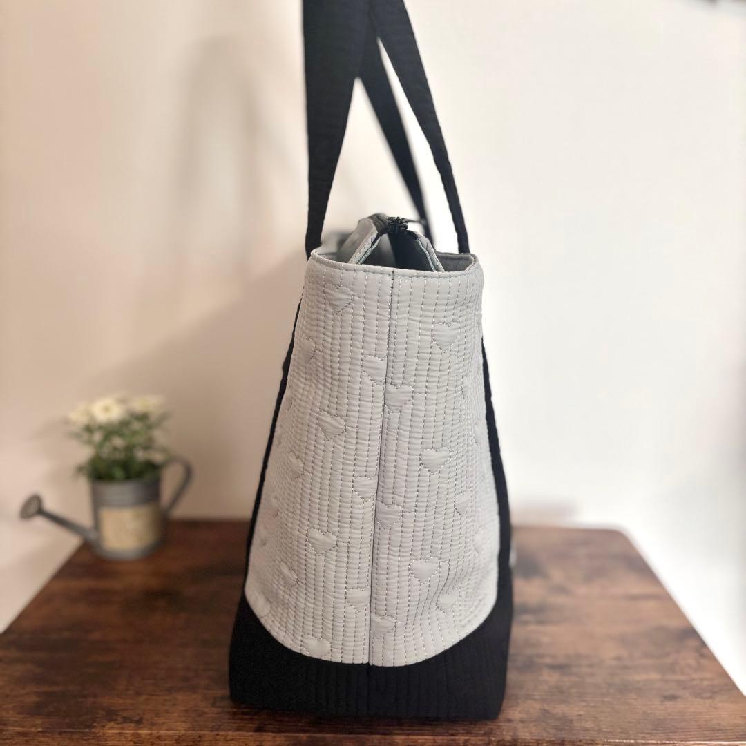 【みほってぃ】あおりポケット付きトートバッグL ハートステッチヌビキルト