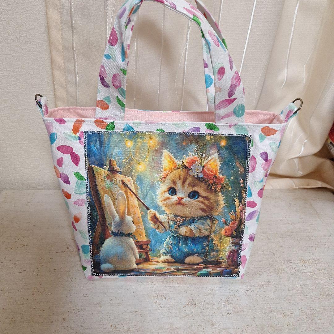 激レアパネル生地　ハンドメイド　ミニバック　布バスケット