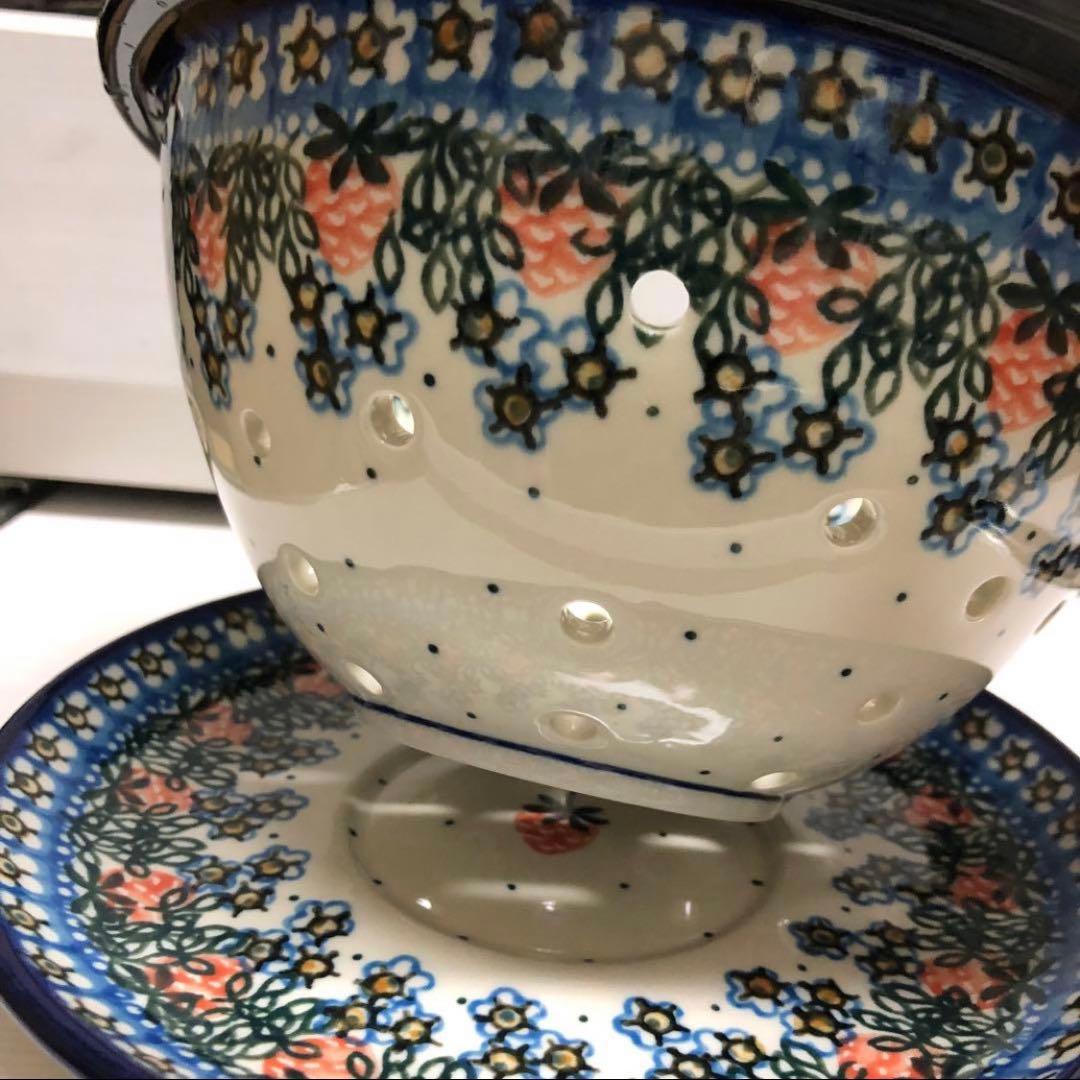 ポーリッシュポタリー　水切りボウル皿セット イチゴ　コランダー　ポーランド食器