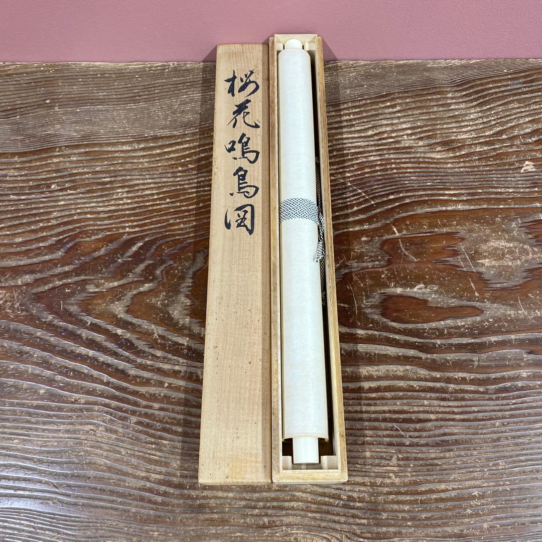 美品 掛け軸 珠洸作 桜花鳴鳥図 共箱 花鳥 さくら 縁起物