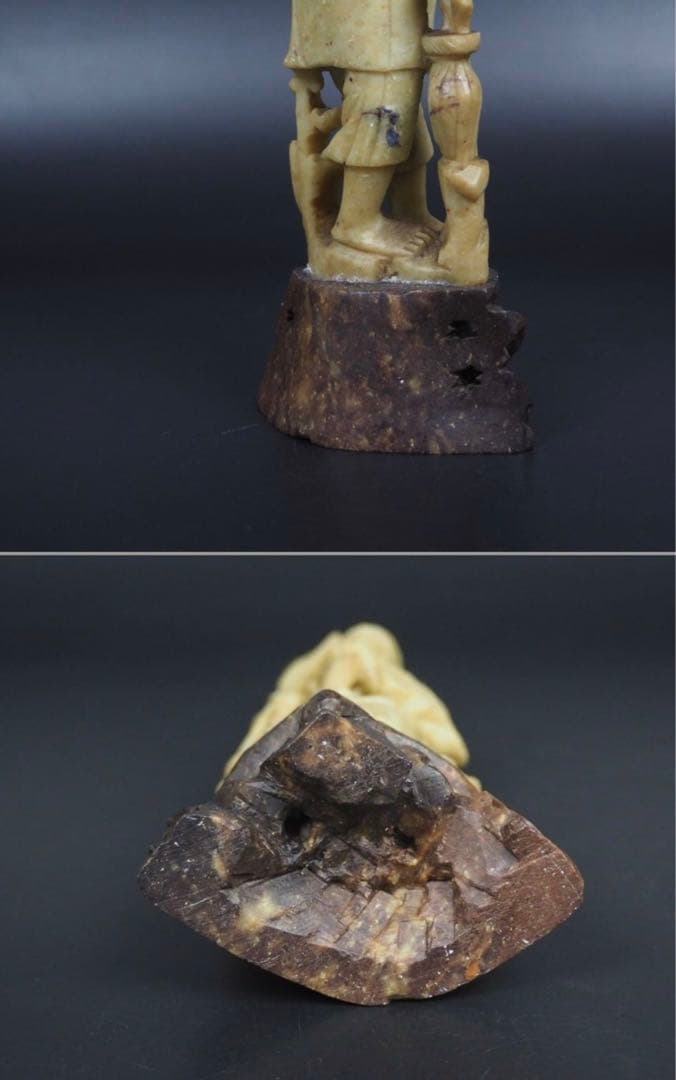 送料無料　民国～文革 青田石彫刻漁夫立像　高さ20ｃｍ　中国古玩