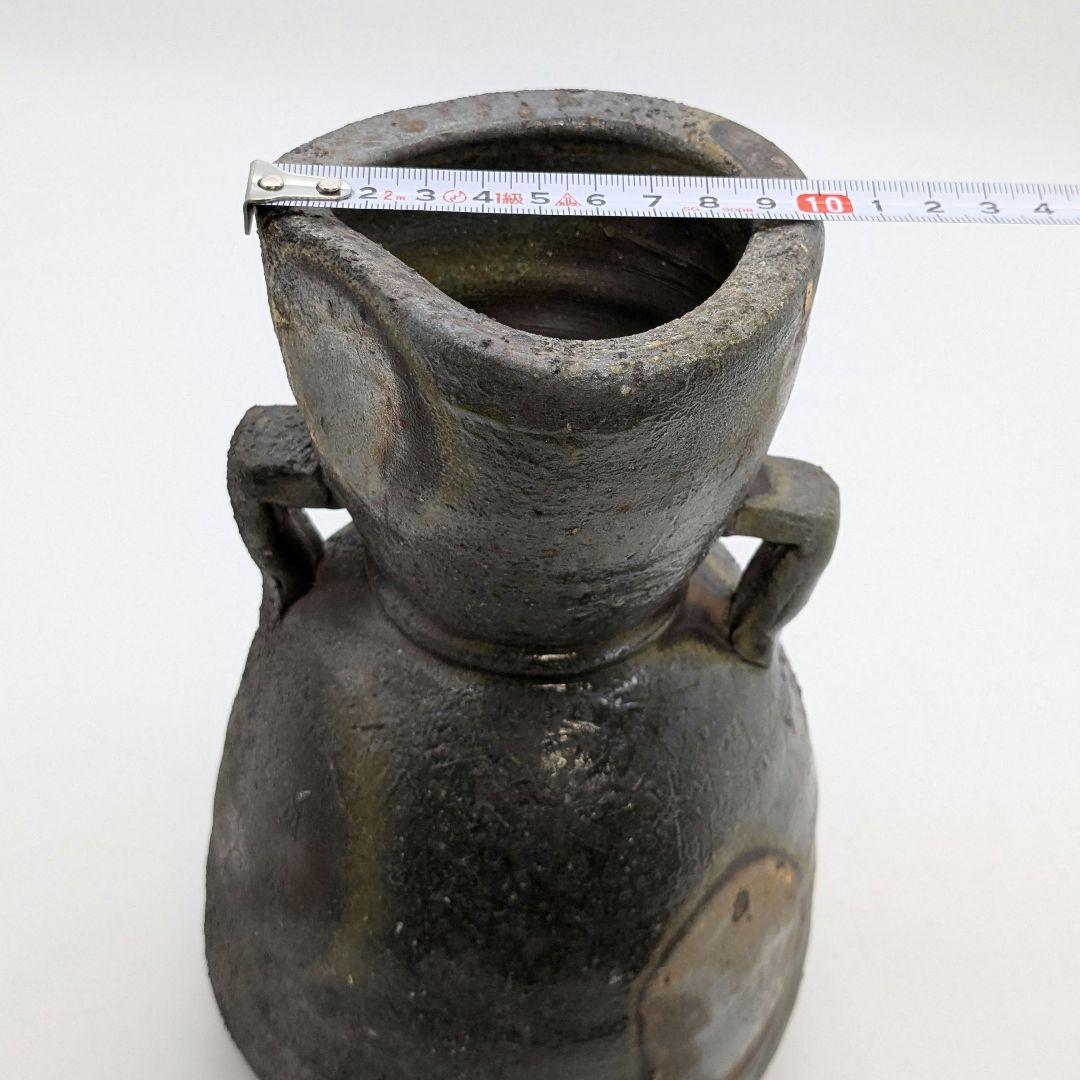末石泰節 備前焼 窯変耳付花入 栞付き 花器 フラワーベース 花瓶 花生 置物