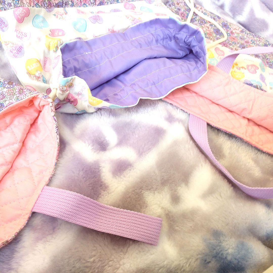 入園入学　リバティ柄ユニコーン柄キルティングレッスンバック上履きいれナップザック