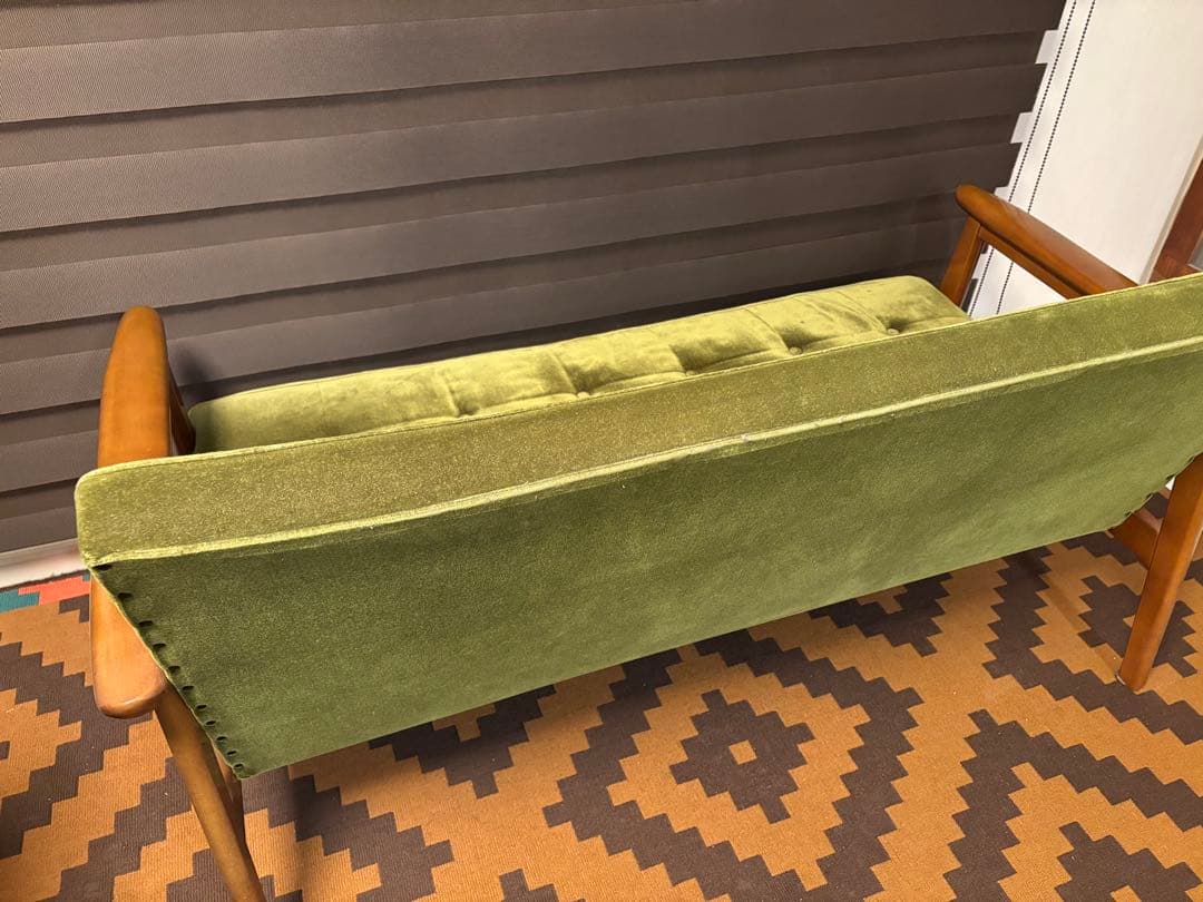 送料込み カリモク60 Kチェア 2シーター モケットグリーン ソファ