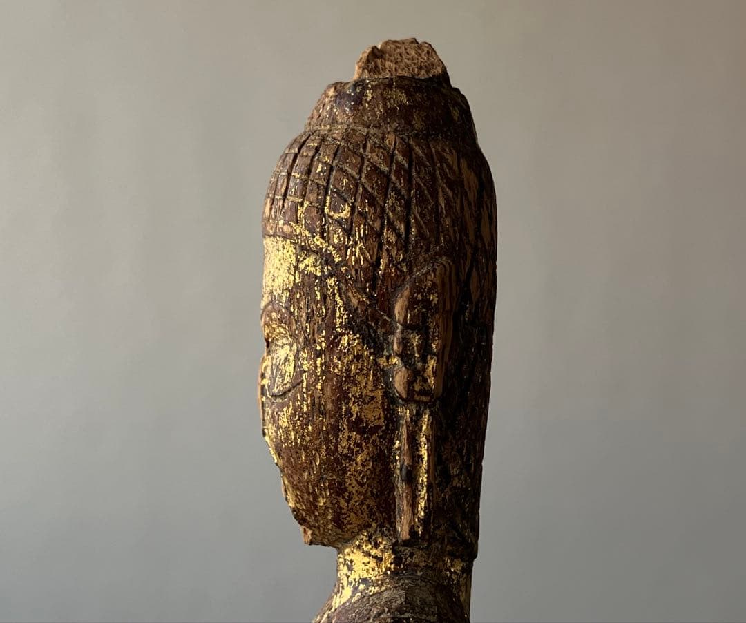 【おはよう仏 18〜19世紀頃 タイ北部 ランナー地方 木彫金箔坐仏】骨董仏像