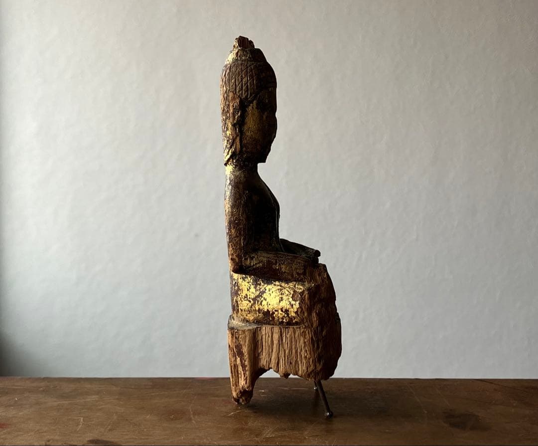 【おはよう仏 18〜19世紀頃 タイ北部 ランナー地方 木彫金箔坐仏】骨董仏像