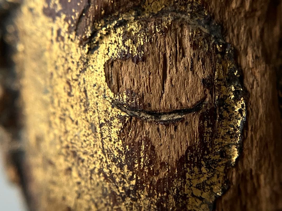 【おはよう仏 18〜19世紀頃 タイ北部 ランナー地方 木彫金箔坐仏】骨董仏像