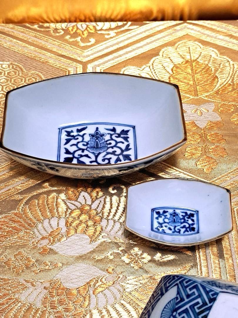 染付山水　正月　おせち料理　鉢　小鉢　舟形　高級　和食器　上品　変形皿