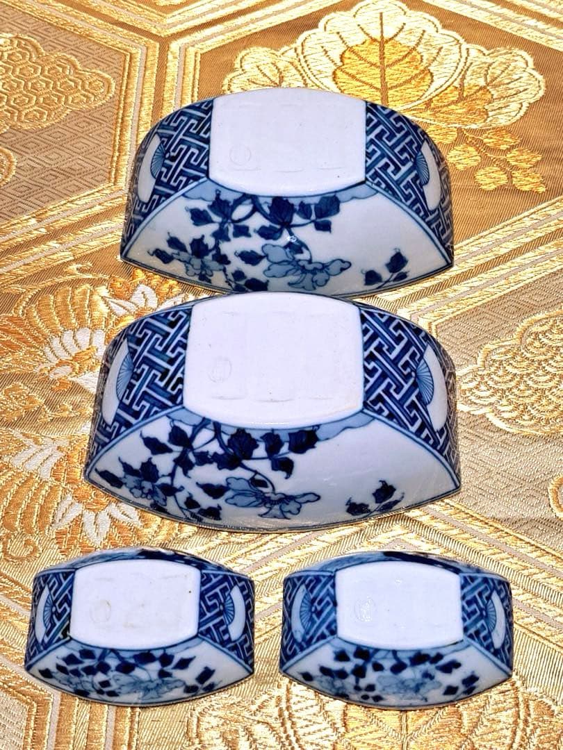 染付山水　正月　おせち料理　鉢　小鉢　舟形　高級　和食器　上品　変形皿