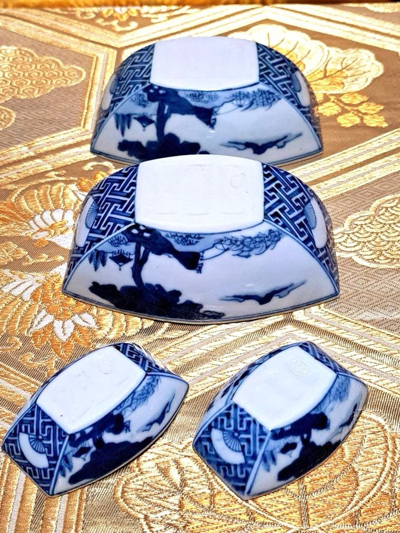 染付山水　正月　おせち料理　鉢　小鉢　舟形　高級　和食器　上品　変形皿