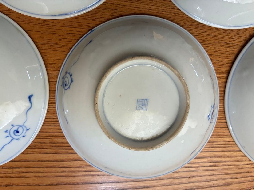 【141年前の古いお皿】明治骨董 中皿5枚セット 染付 なます皿