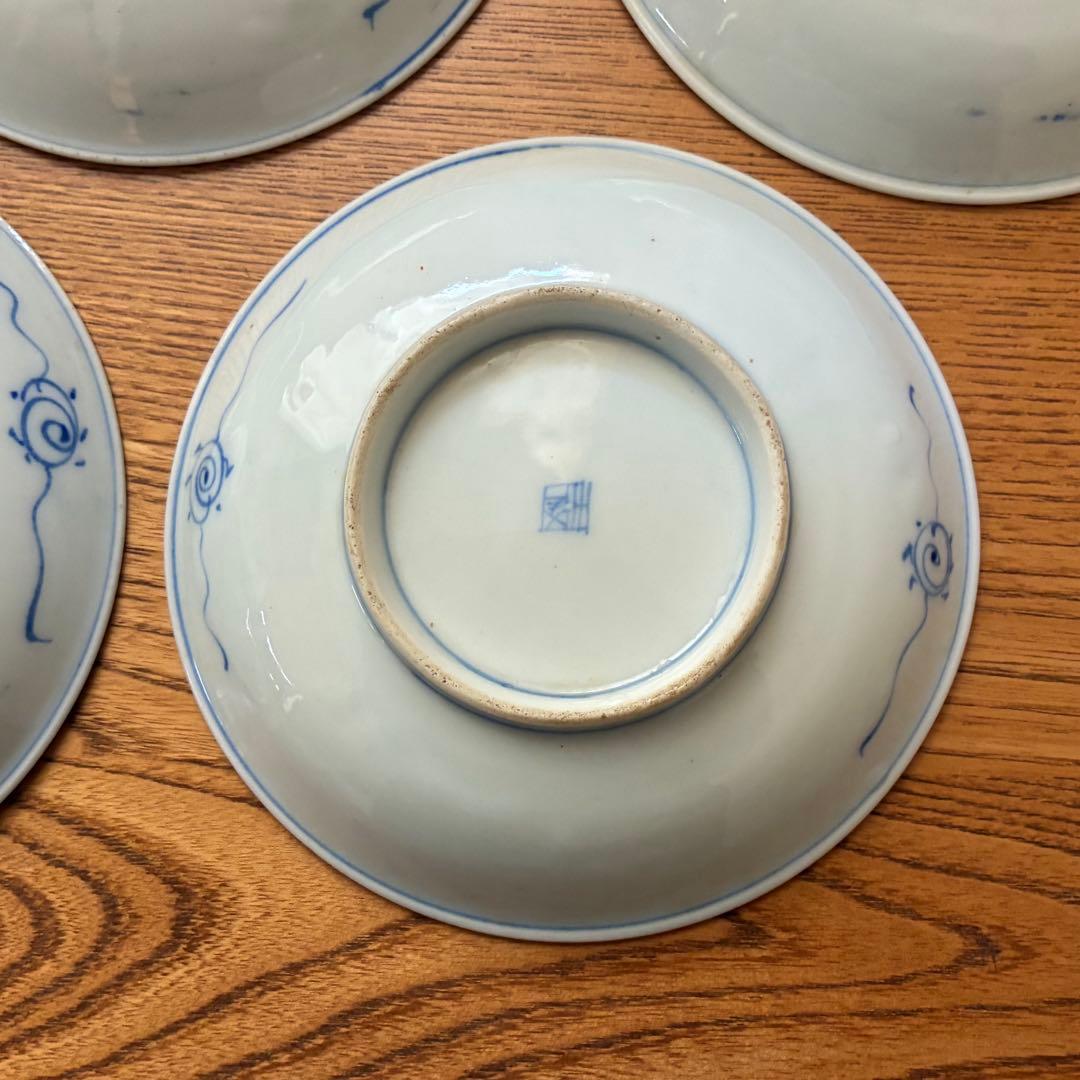 【141年前の古いお皿】明治骨董 中皿5枚セット 染付 なます皿