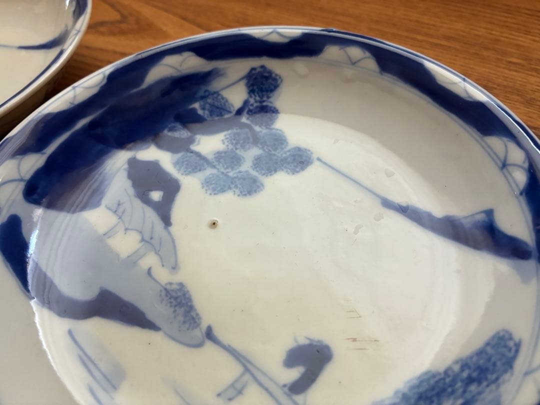 【141年前の古いお皿】明治骨董 中皿5枚セット 染付 なます皿