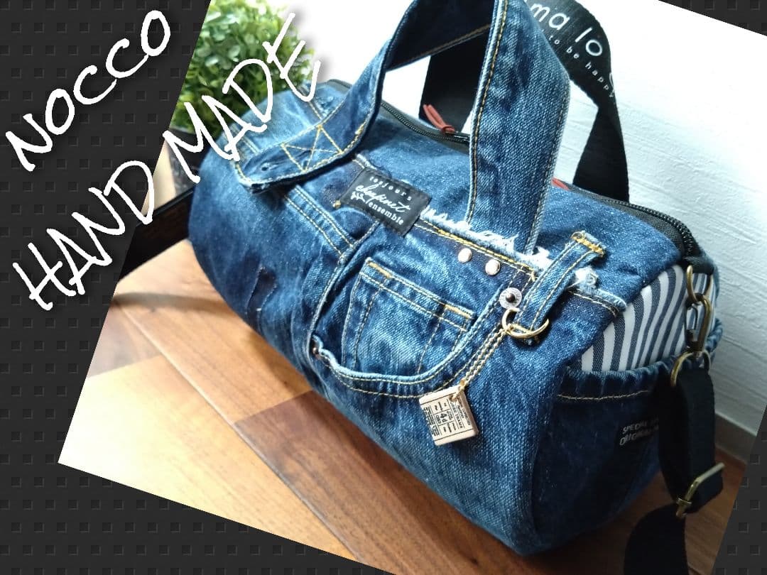 専用❕№724【DENIM❌️ドラム缶型ショルダーバッグ♥】デニムリメイク