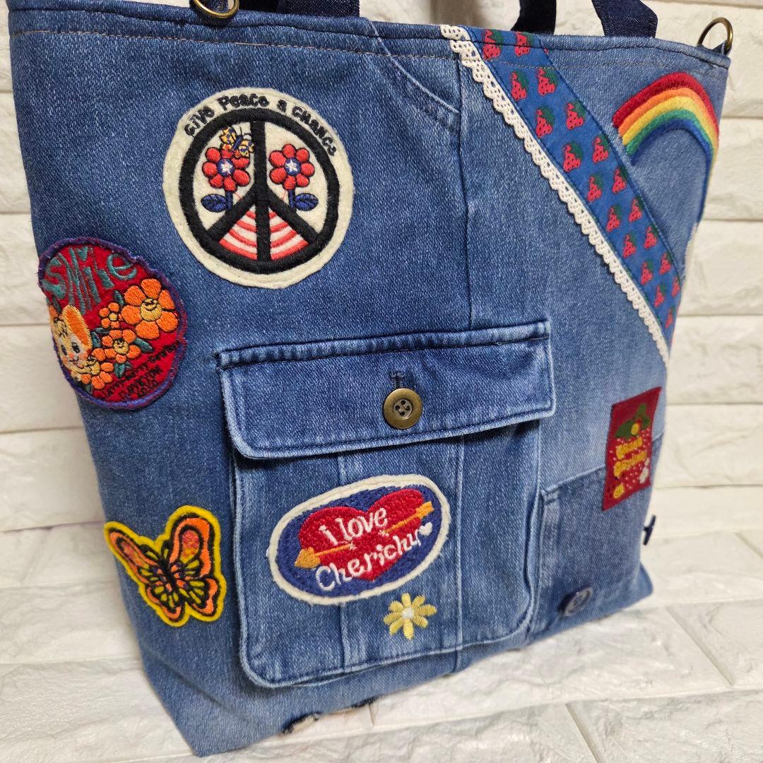 947 デニム＊リメイク＊刺繍＊バッグ＊トートバッグ＊大きめ