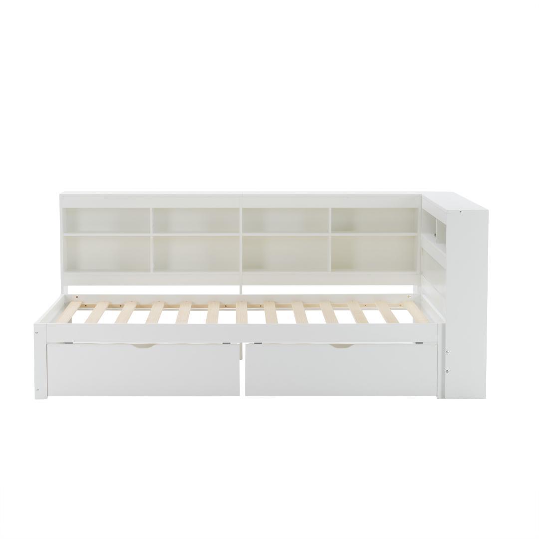 システムベッド　ラック・引き出し付き　収納に便利　通気性がいい　木製　WHITE