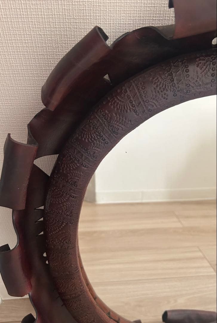 牛革細工　鏡　ハンドメイド