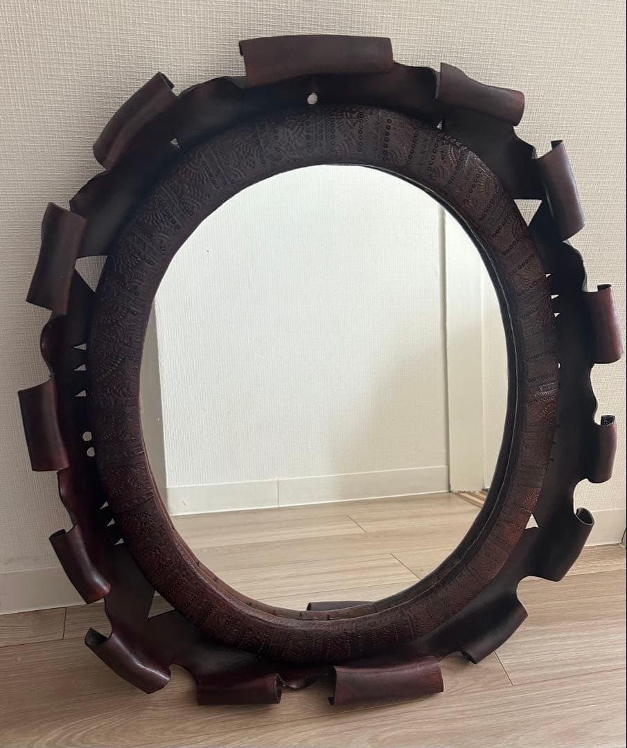 牛革細工　鏡　ハンドメイド