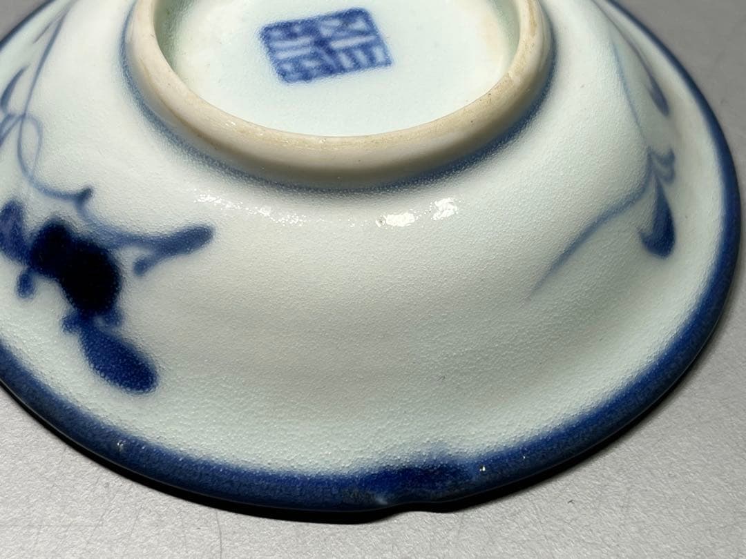 中国　清代　楼閣山水　染付　小皿　5枚