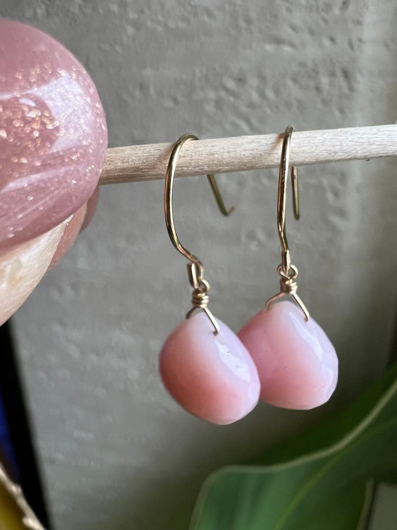 ピンクオパールピアスk18フック