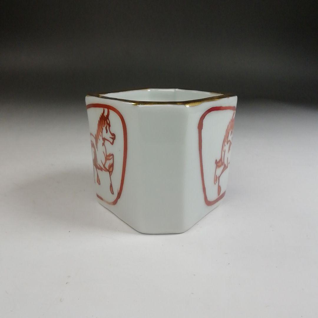 Ｗ３６７　蓋置　『赤絵　菱馬』『高野昭阿弥 造』　共箱　茶道具