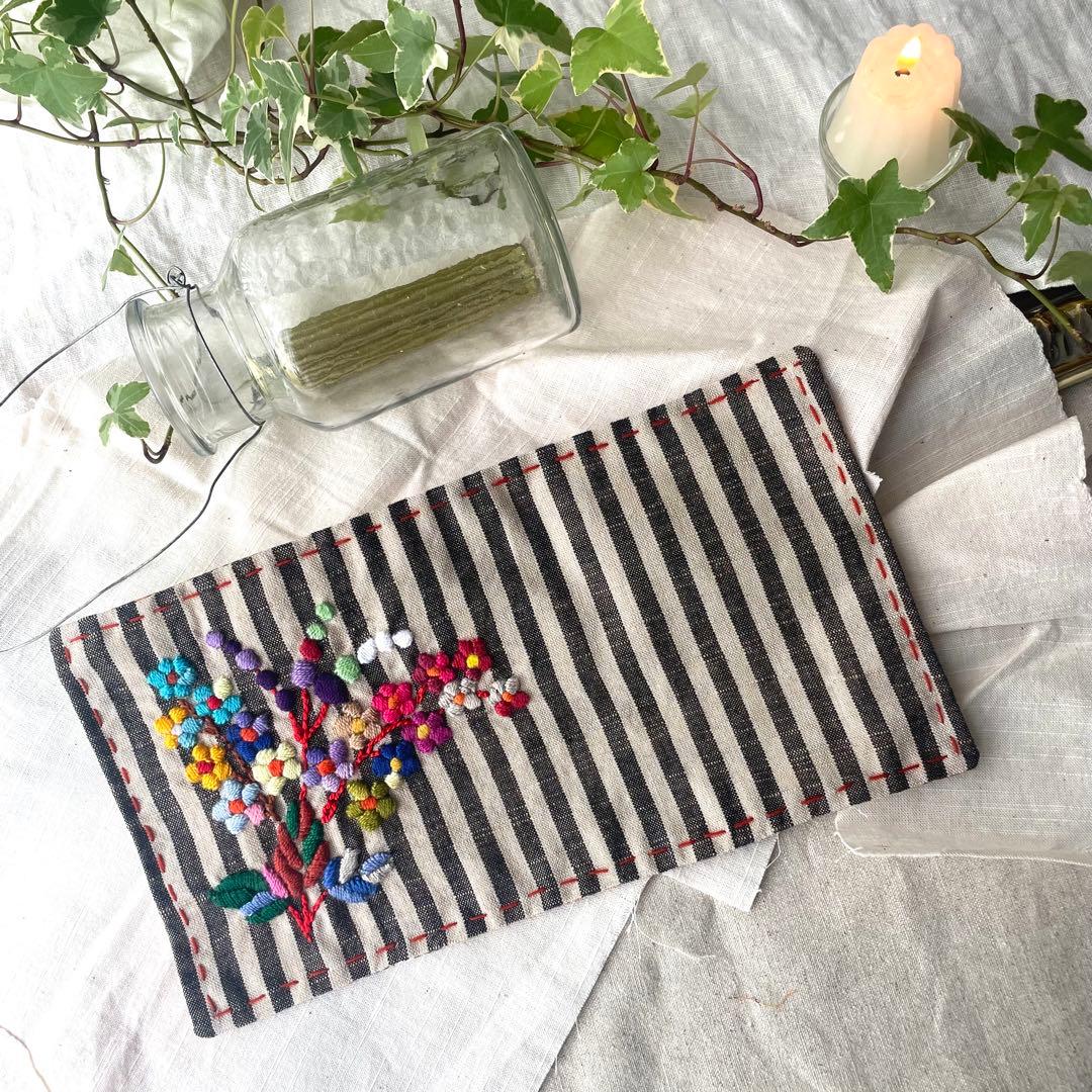 【 La Renaissance 】会津ストライプ 咲き誇る小花 祈り刺繍マット