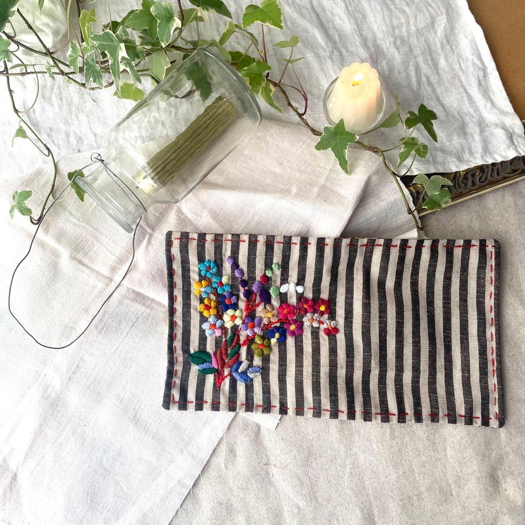【 La Renaissance 】会津ストライプ 咲き誇る小花 祈り刺繍マット