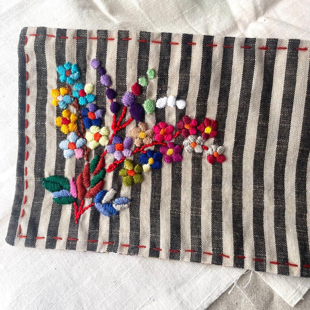 【 La Renaissance 】会津ストライプ 咲き誇る小花 祈り刺繍マット