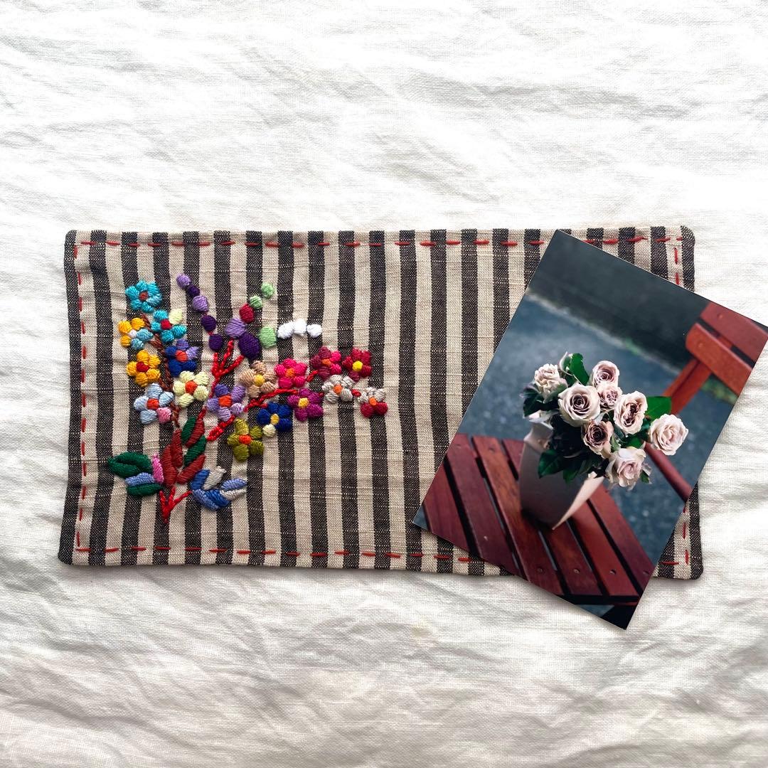 【 La Renaissance 】会津ストライプ 咲き誇る小花 祈り刺繍マット