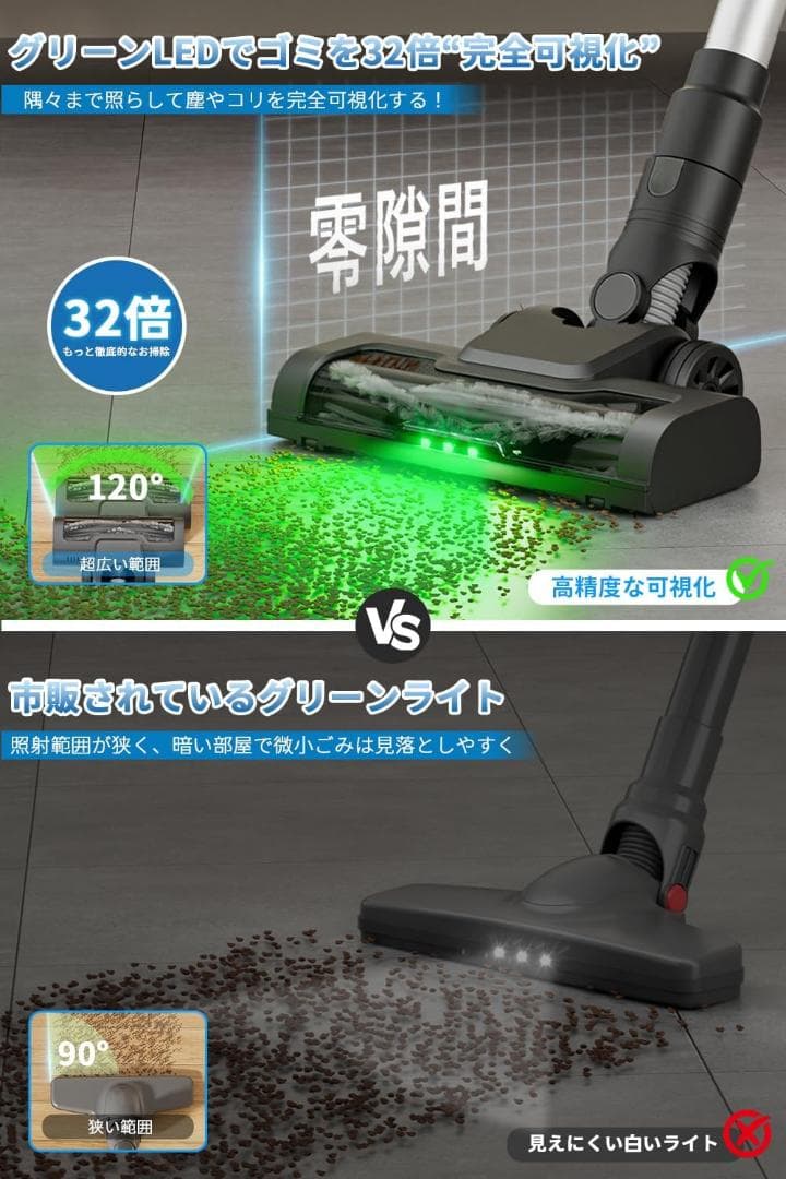 コードレス掃除機 超強力吸引 自立式設計 LEDライト付